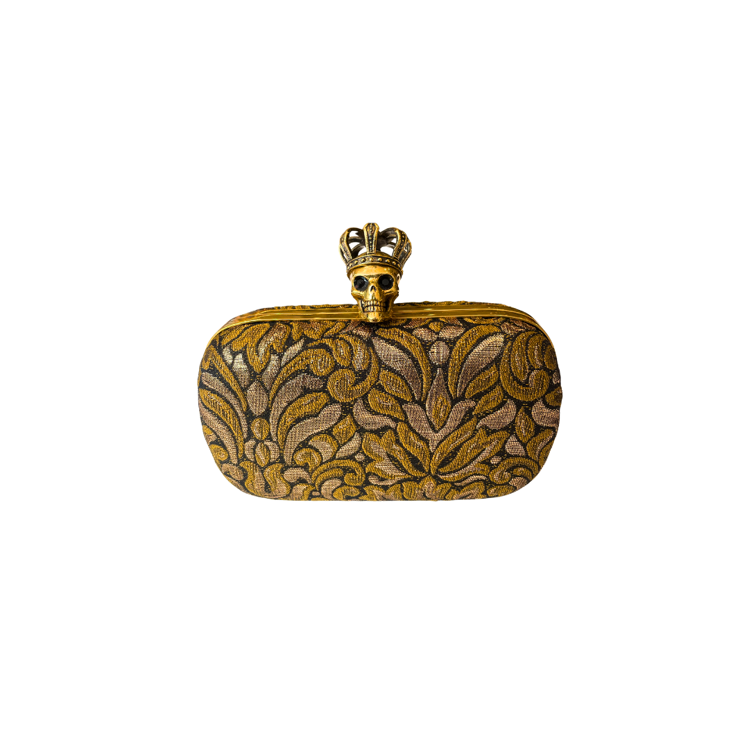 Gold Fabric Skull Clutch