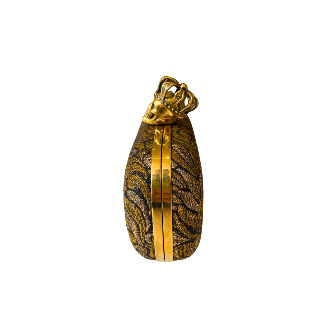 Gold Fabric Skull Clutch