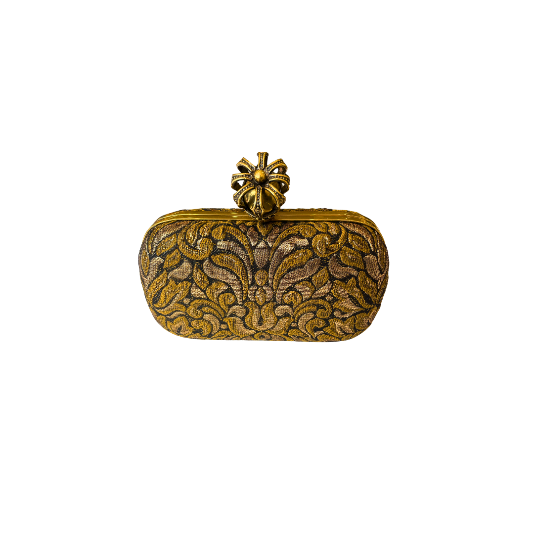 Gold Fabric Skull Clutch