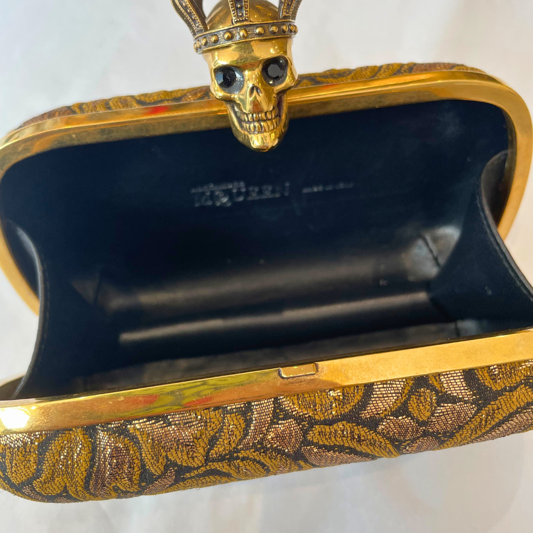 Gold Fabric Skull Clutch