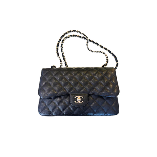 Black Caviar Large Double Flap Silver HW