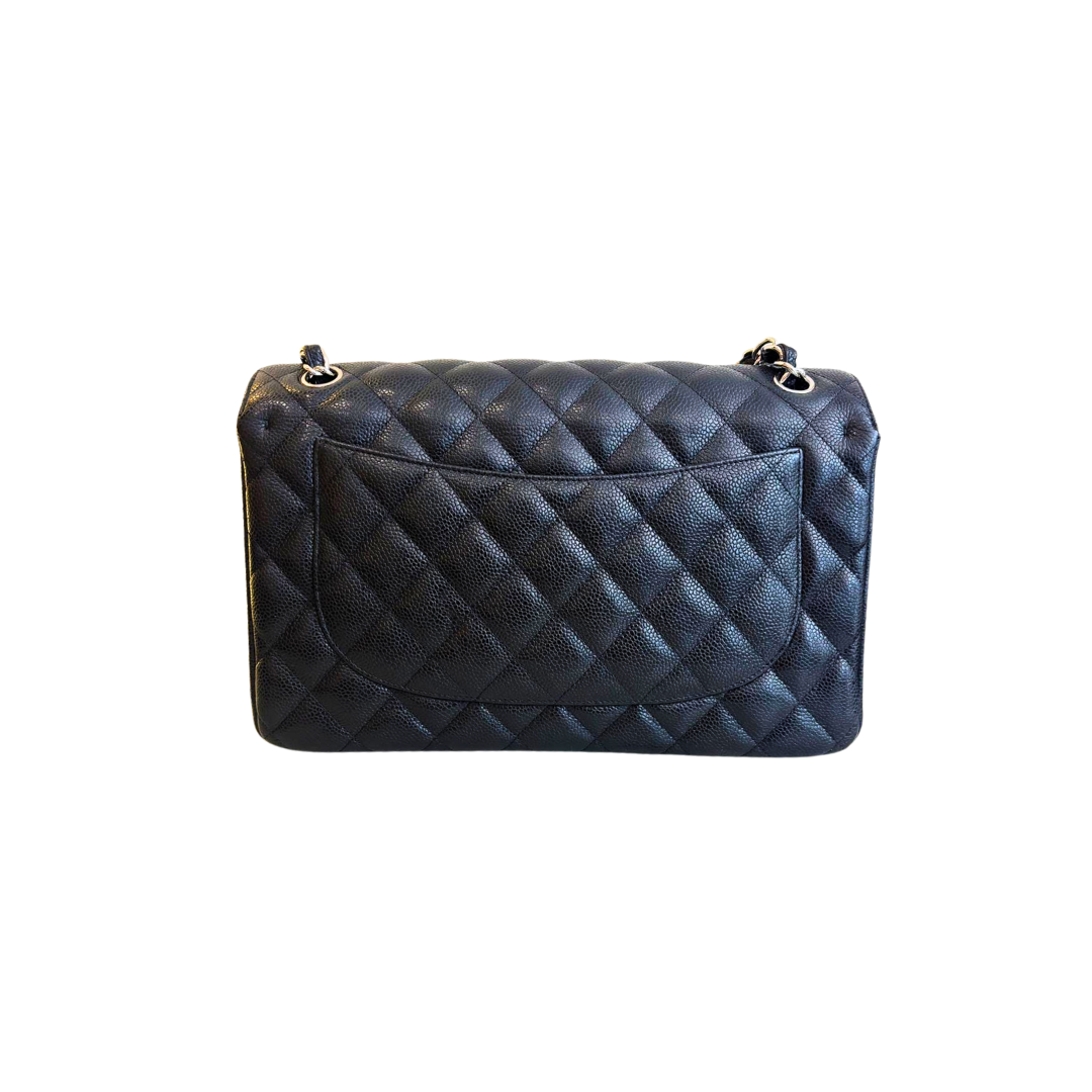 Black Caviar Large Double Flap Silver HW