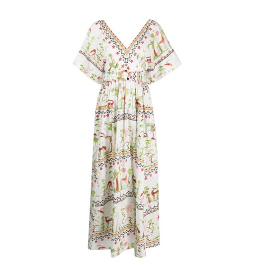 White/green print Memories of Utopia Dress