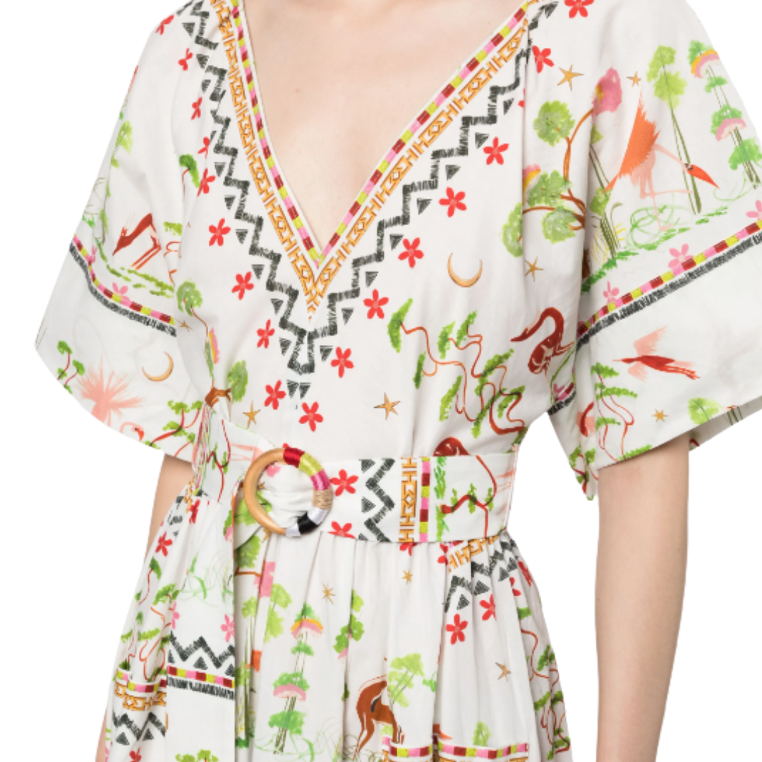 White/green print Memories of Utopia Dress