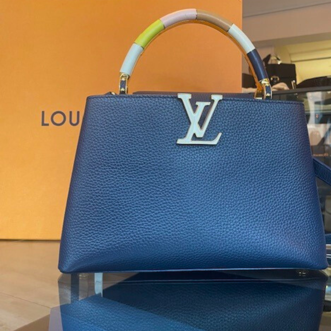 Navy leather Capucines Bag