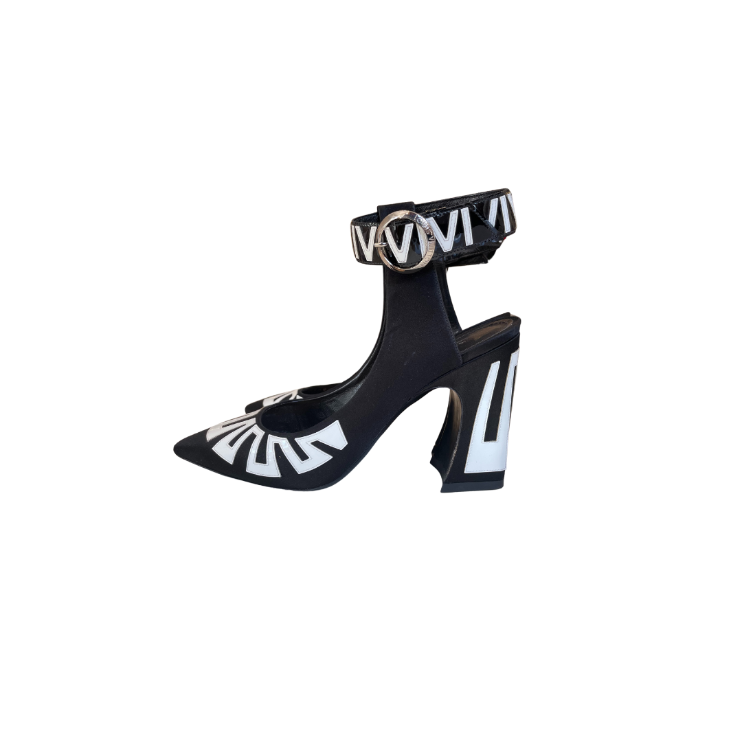 Headline Black & White Ankle Strap Heel