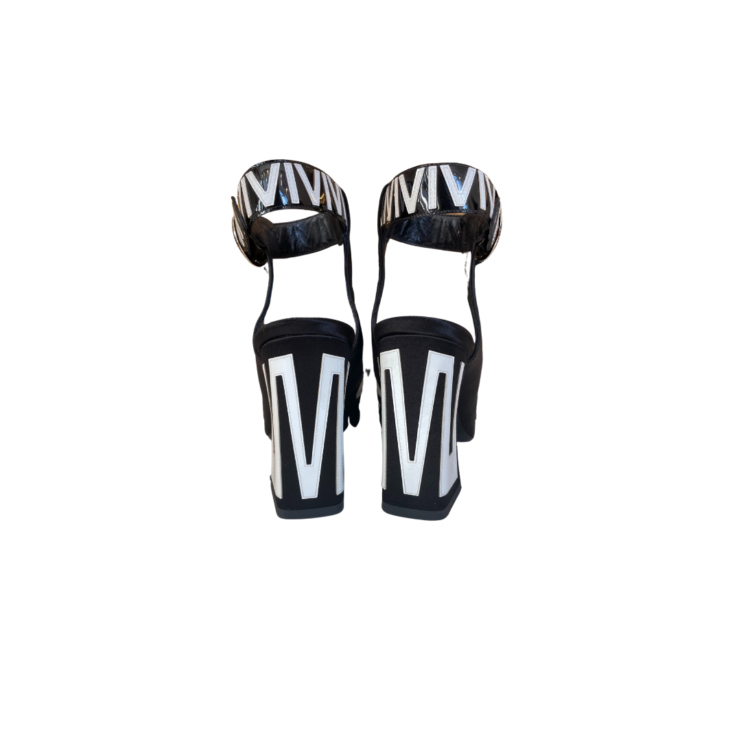 Headline Black & White Ankle Strap Heel