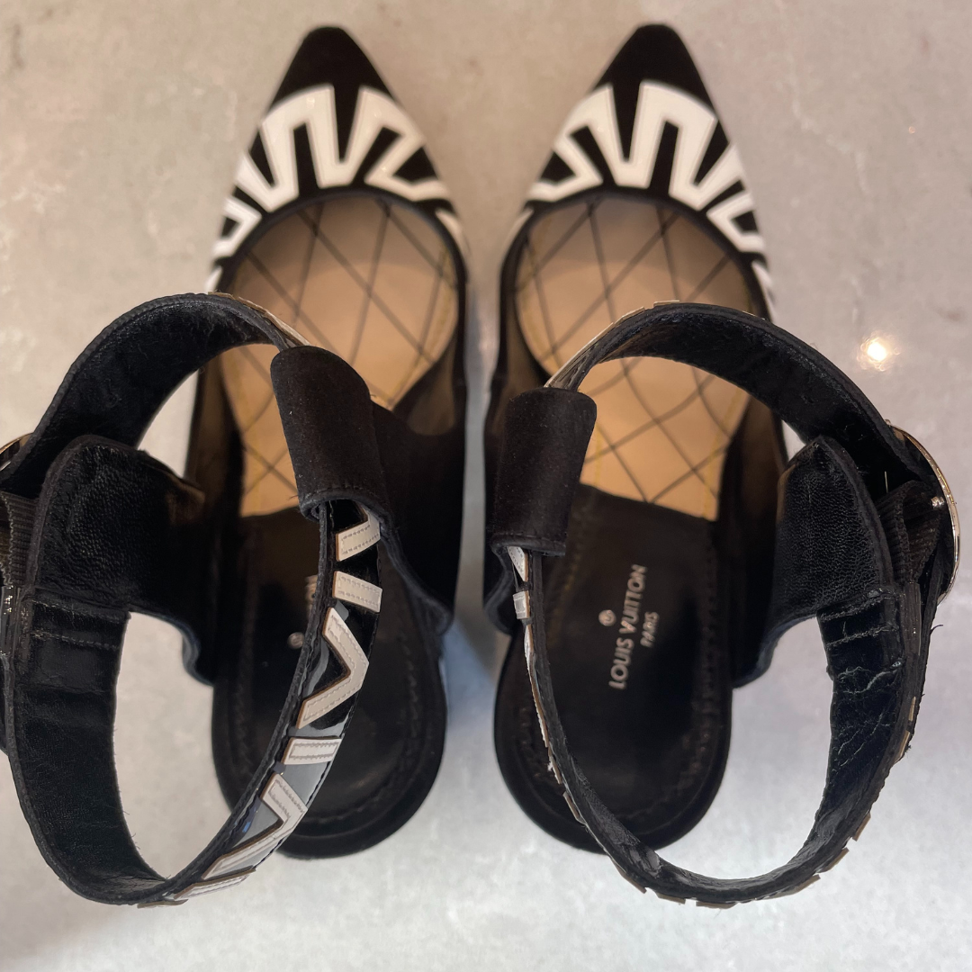 Headline Black & White Ankle Strap Heel