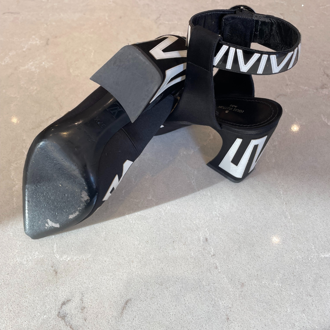 Headline Black & White Ankle Strap Heel