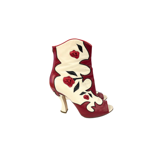 Peep Toe Rose leather Ankle Boot
