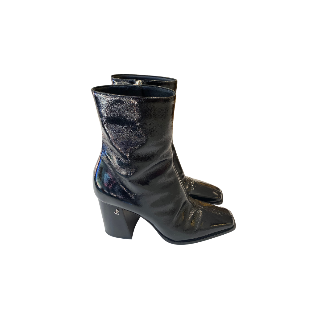 Patent heeled ankle boots cheap