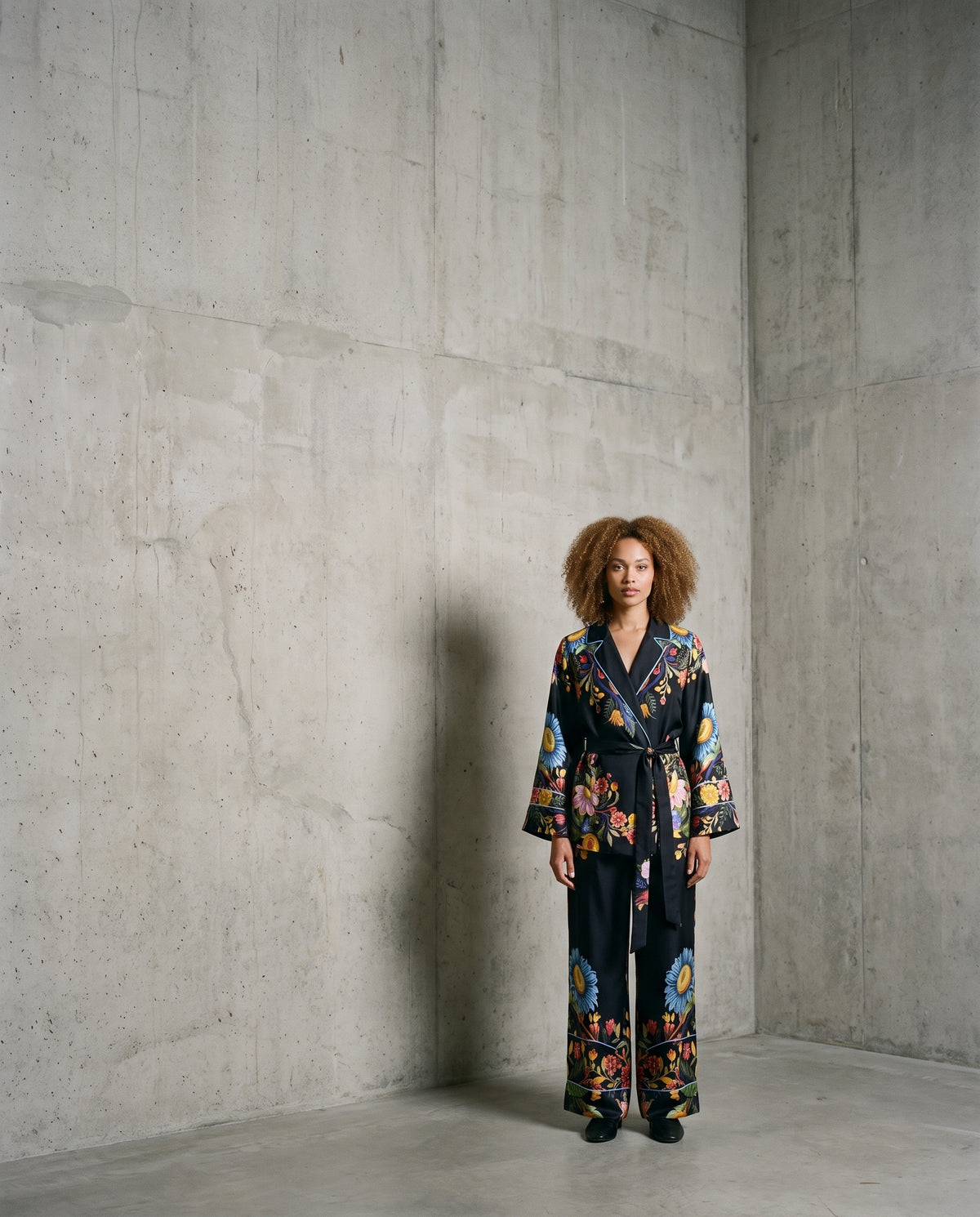 Black Havana Floral Print Silk Trouser
