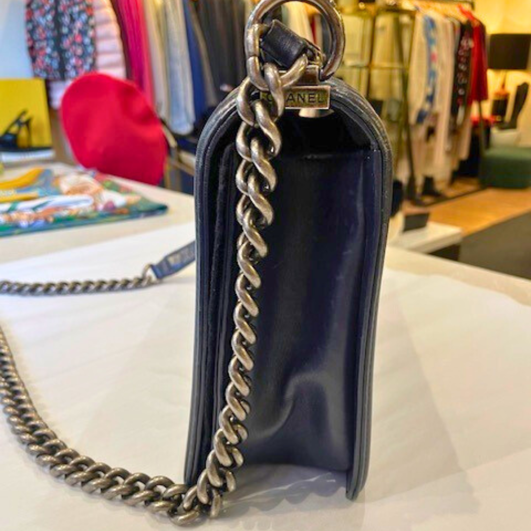 Navy Boy Bag Ruthenium HW