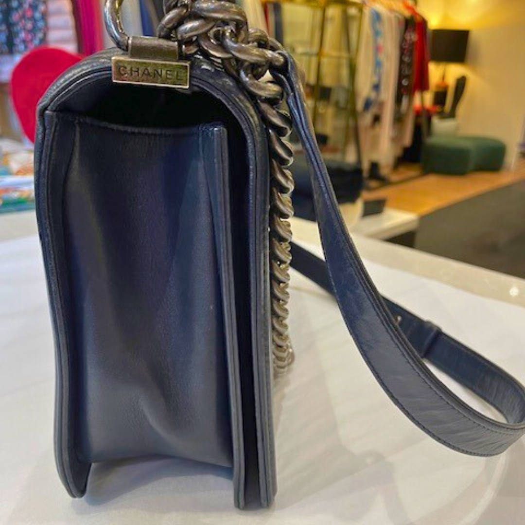 Navy Boy Bag Ruthenium HW