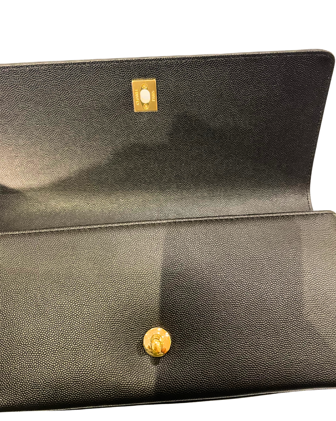 Black caviar Leather gold Captain Clutch 2019
