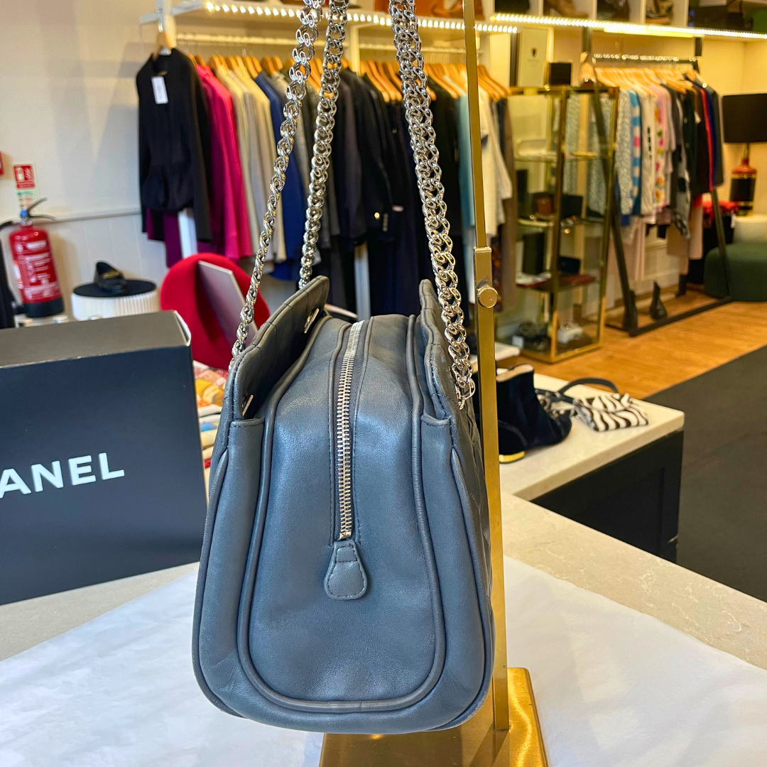 Grey Leather Shoulder Bag