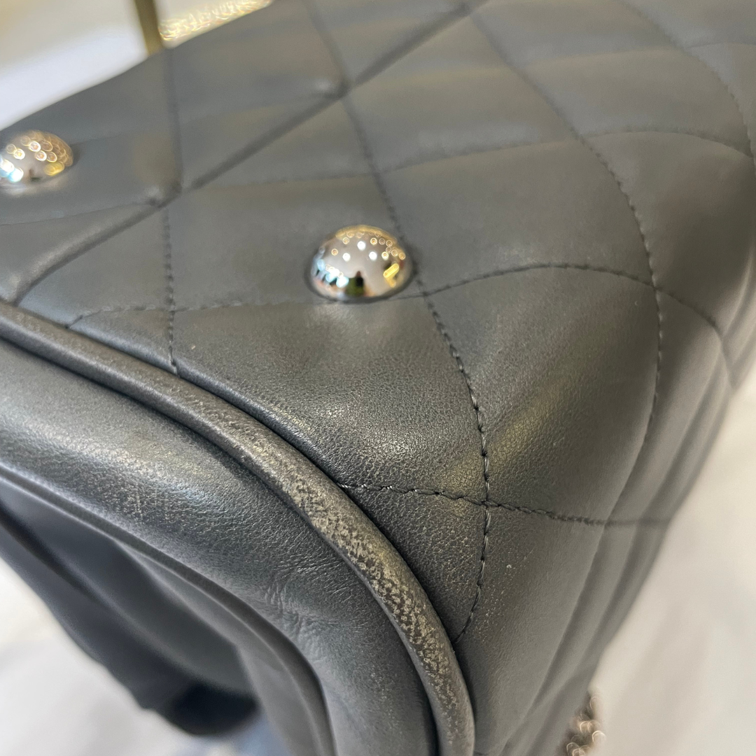 Grey Leather Shoulder Bag