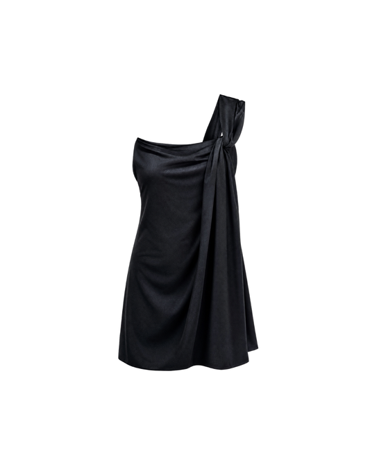 Black Silk One Shoulder Mini Dress