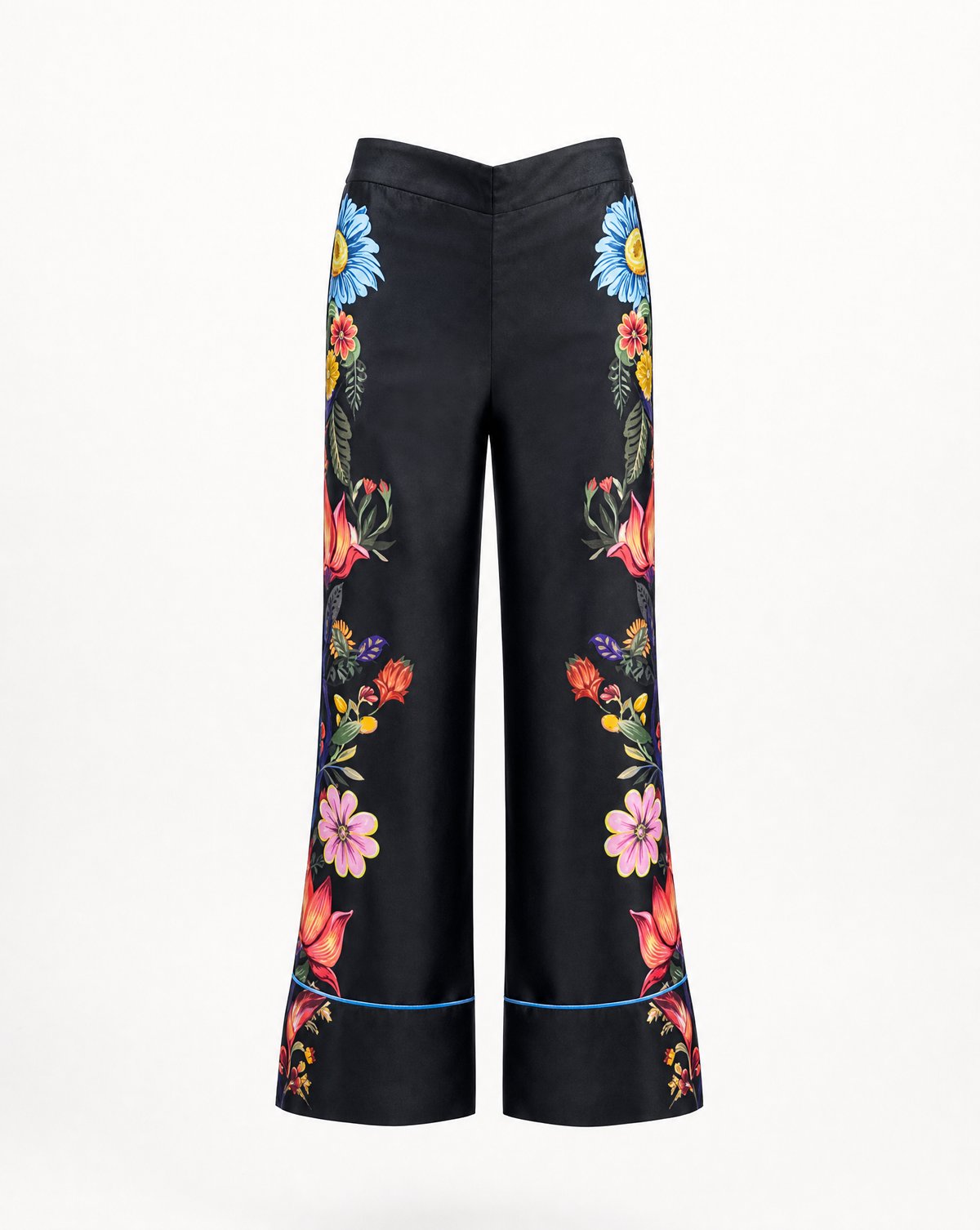 Black Havana Floral Print Silk Trouser