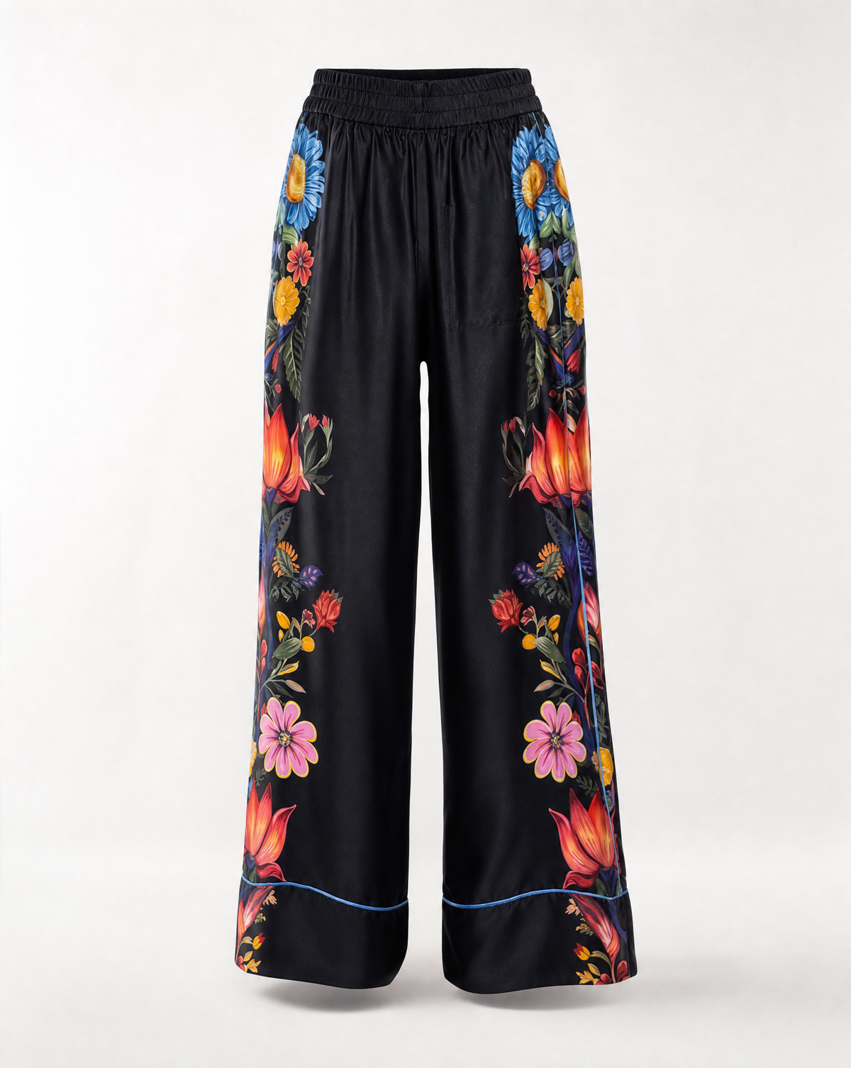 Black Havana Floral Print Silk Trouser