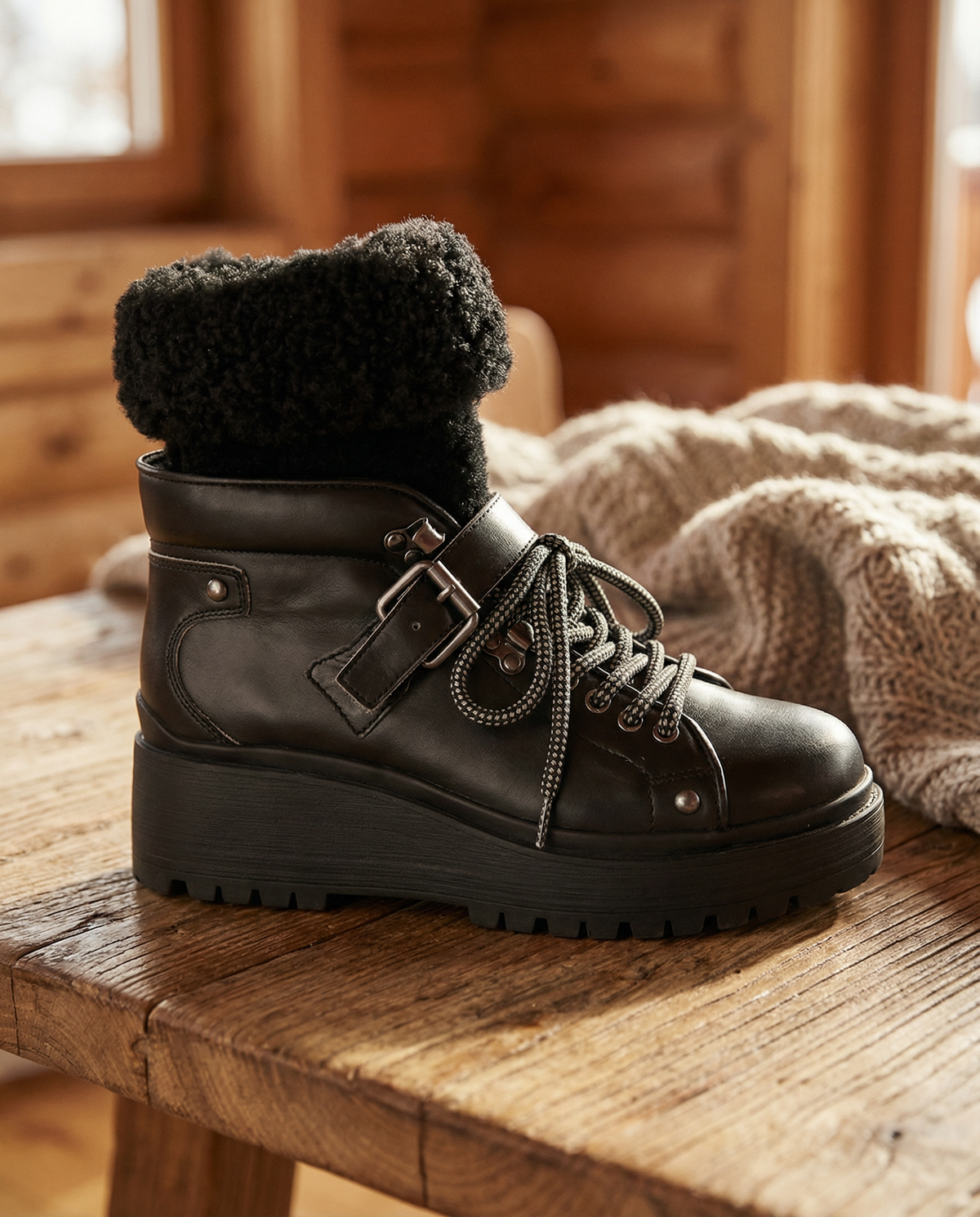 Black Leather Sock Boot