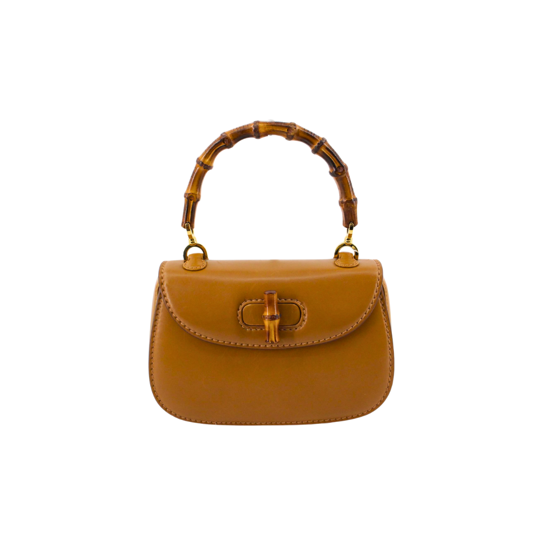 Tan Leather Bamboo Bag