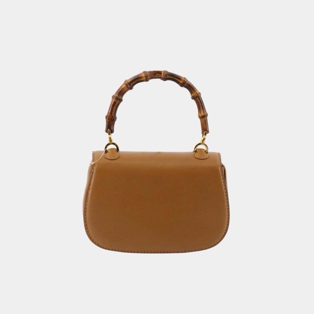 Tan Leather Bamboo Bag