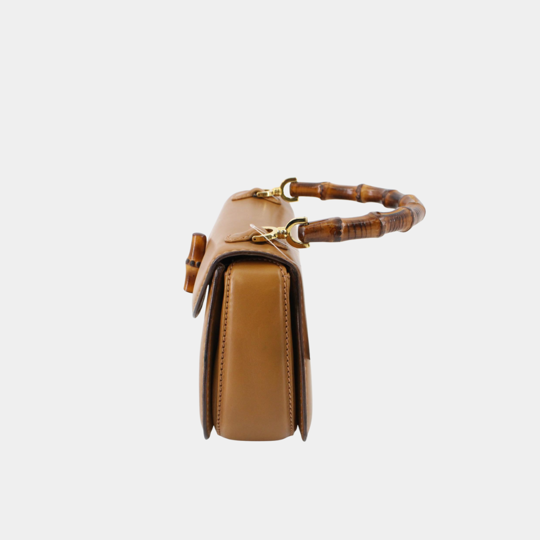 Tan Leather Bamboo Bag