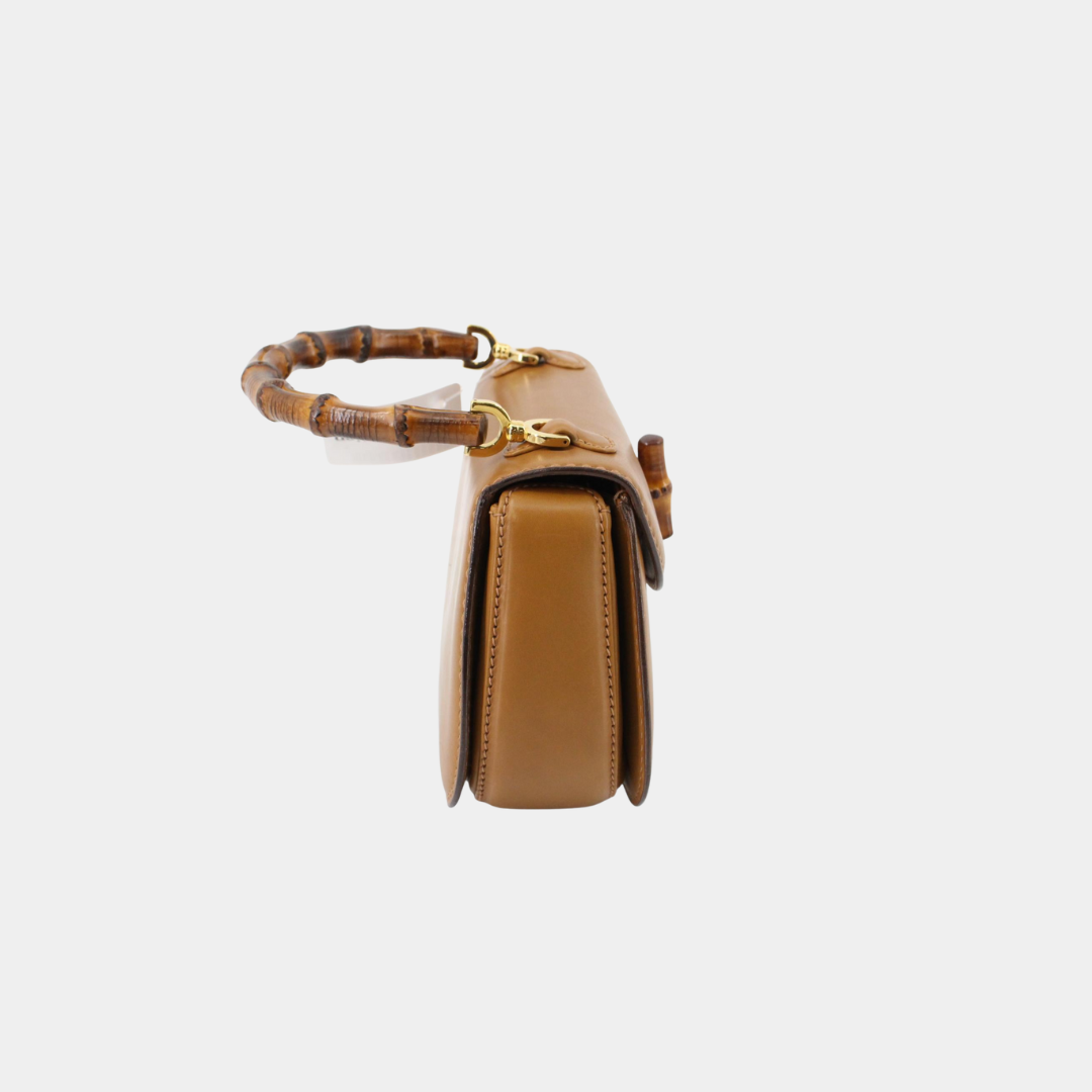 Tan Leather Bamboo Bag