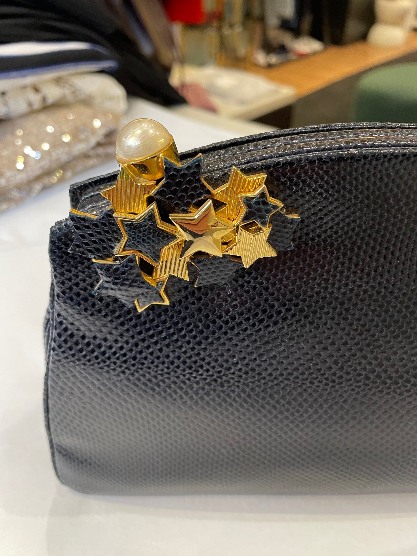 Navy Star Lizard Clutch/crossbody